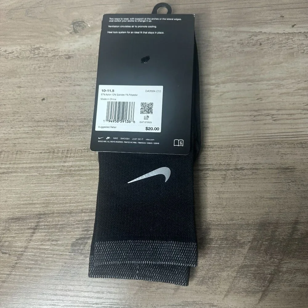 NWT Nike Unisex Spark Dri-FIT Running Crew Socks Black Size Large (DA3584-010)